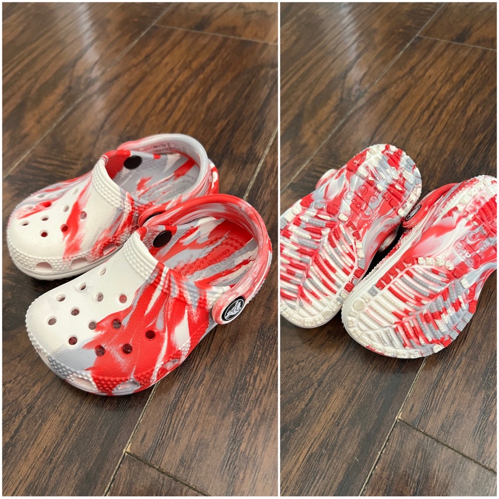 Size 6 red, grey, and white crocs NEW